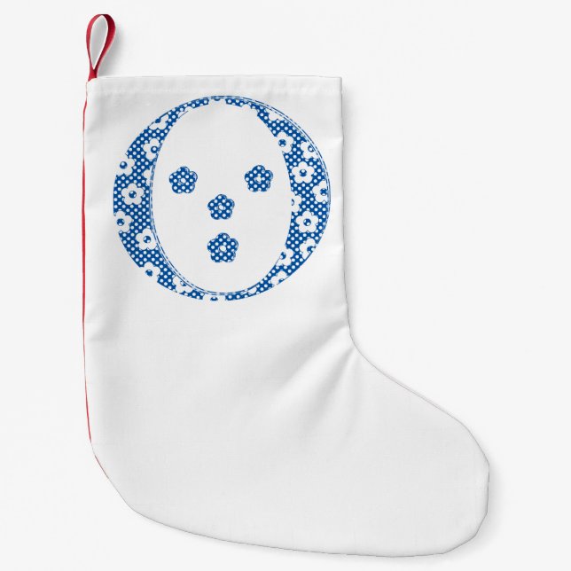 Meia De Natal Pequena Letra O (azul) do padrão da flor (Frente)