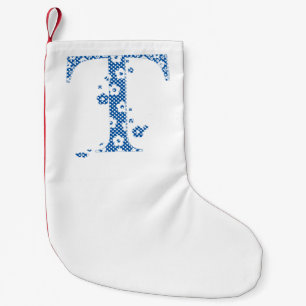 Meia De Natal Pequena Letra padrão da ventoinha T (azul)