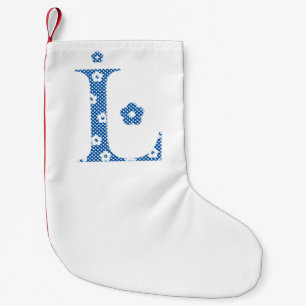 Meia De Natal Pequena Letra Padrão Flor L(azul)