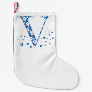 Meia De Natal Pequena Letra Padrão Flor V (azul)