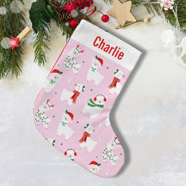 Meia De Natal Pequena Lhamas bonitas de Natal em rosa claro