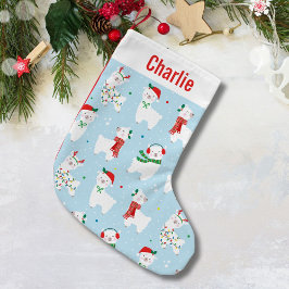 Meia De Natal Pequena Lhamas de Natal bonitas, de azul claro
