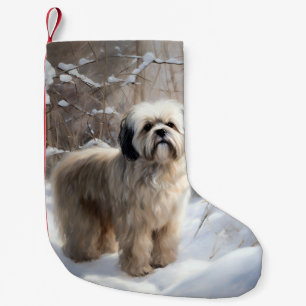 Meia De Natal Pequena Lhasa Apso Deixe-A Neve Natal