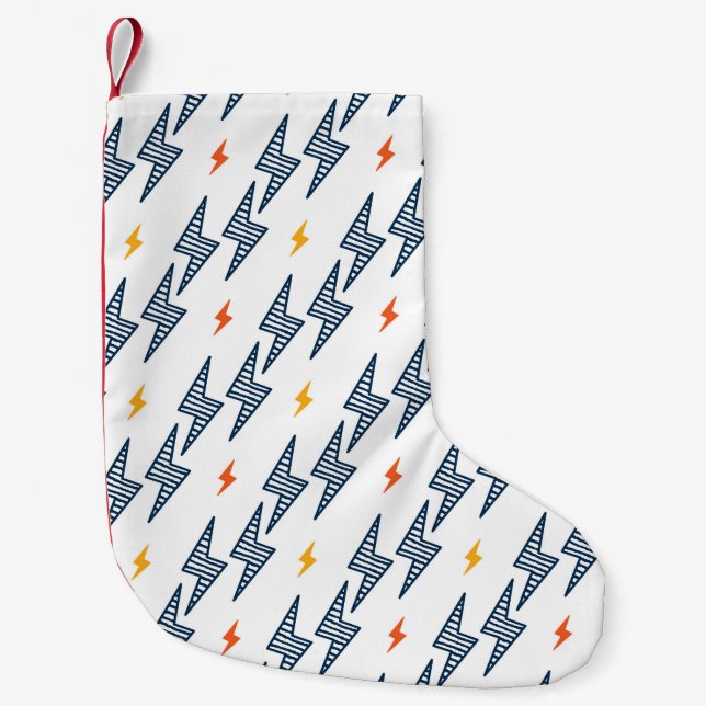 Meia De Natal Pequena Lightning Bolts Doodle Seamless Flash (Frente)