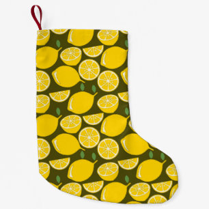 Meia De Natal Pequena Limões Amarelos & Padrão Verde Oliva: Citrino Mode