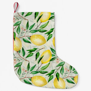 Meia De Natal Pequena Limões de aquarela, padrão de fruta sem costura.