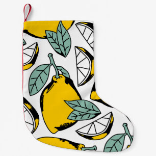 Meia De Natal Pequena Limões desenhados à mão, padrão vibrante.