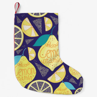 Meia De Natal Pequena Limões: Padrão Brilhante Azul Escuro