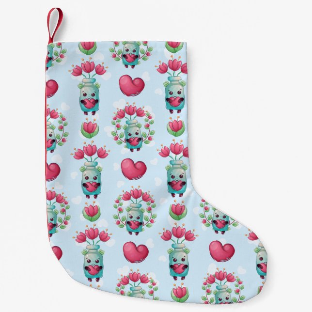 Meia De Natal Pequena Linda Floral Mason Jar Hearts Pattern (Frente)