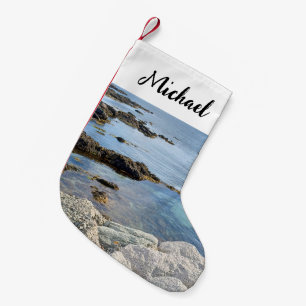 Meia De Natal Pequena Linda Foto do Nome Personalizado do Oceano Azul Cl