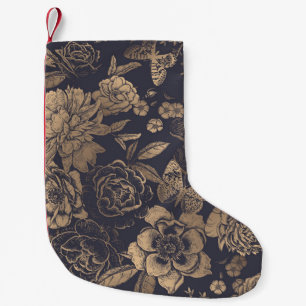 Meia De Natal Pequena Lindas flores, peônias, rosas e borboletas.