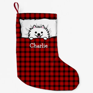 Meia De Natal Pequena Lindo Pomerânia Branco Nome Personalizado Pequeno