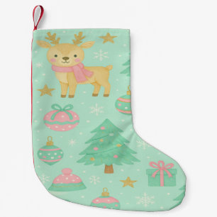 Meia De Natal Pequena Lindo Veado de Natal em Mint e Boneco de Neve
