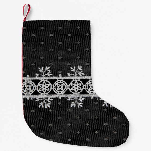Meia De Natal Pequena linha de trabalho em preto (Frente)