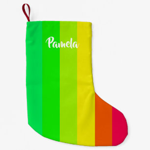 Meia De Natal Pequena Linhas de arco-íris brilhantes coloridas