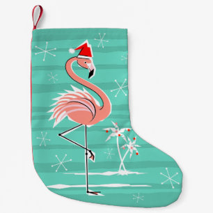 Meia De Natal Pequena Listra do flamingo do Natal que armazena um tomado
