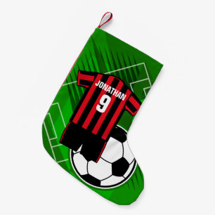Meia De Natal Pequena Listras vermelhas e pretas do jérsei de futebol