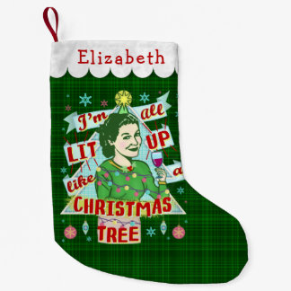 Meia De Natal Pequena Lit retro da mulher do humor do bebendo do Natal