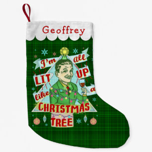 Meia De Natal Pequena Lit retro do homem do humor do bebendo do Natal