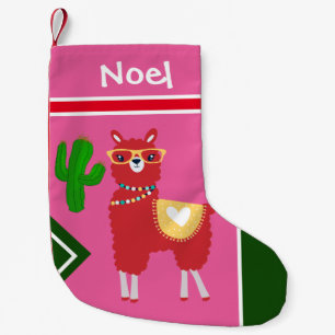 Meia De Natal Pequena Llama e Cactus Art - Personalizar