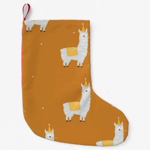 Meia De Natal Pequena Llama, fundo laranja: padrão de aniversário.