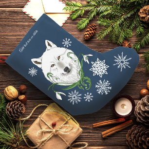 Meia De Natal Pequena Lobo Ártico Branco Místico Flor-de-Neve Azul de In