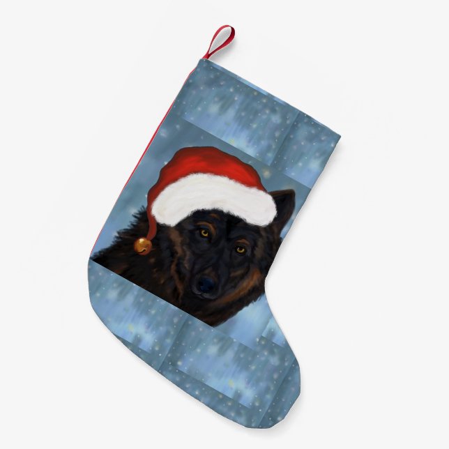Meia De Natal Pequena Lobo Preto (Frente (Pendurada))