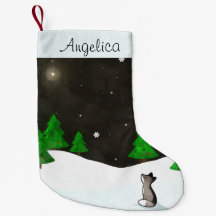 Lobo que Stargazing na aguarela nevado da noite do