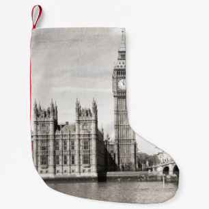 Meia De Natal Pequena Londres antiga, preto e branco.