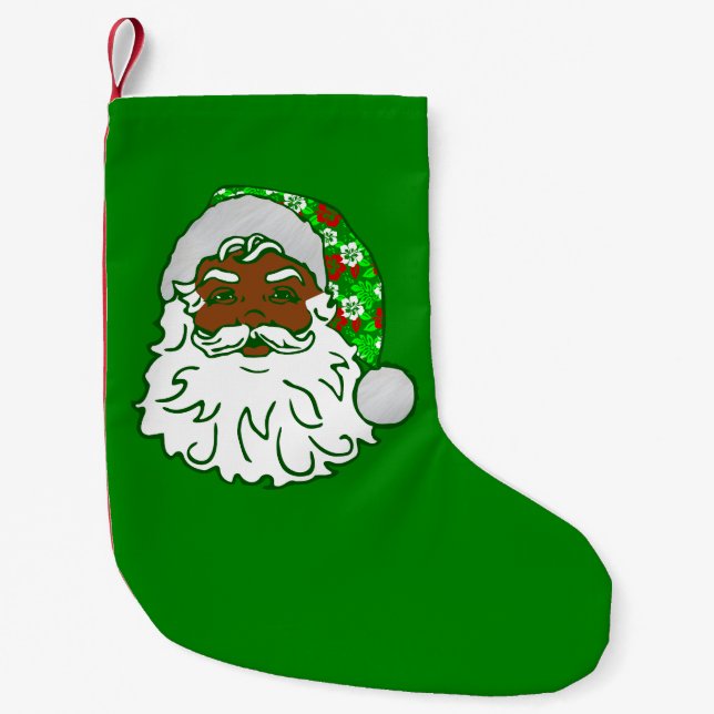 Meia De Natal Pequena luau natal hawaiano africano negro santa claus (Frente)