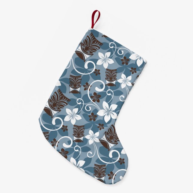 MEIA DE NATAL PEQUENA LUAU TIKI PATTERN (BLUE) (Frente (Pendurada))
