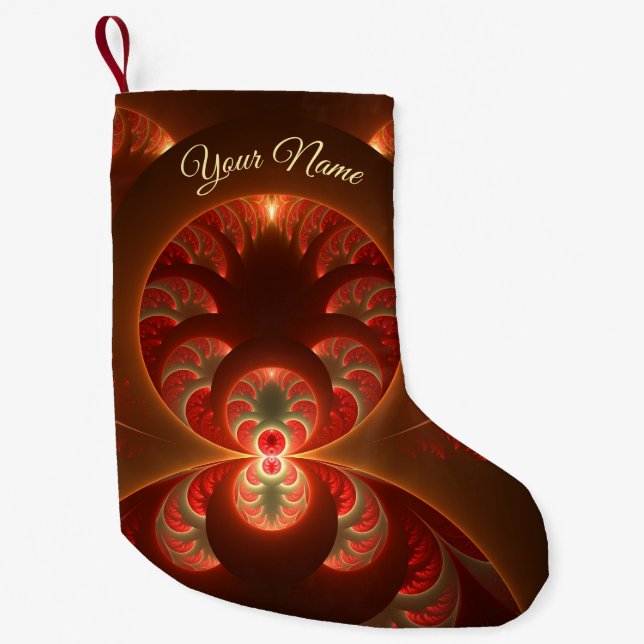 Meia De Natal Pequena Luminoso abstrato vermelho laranja moderno Nome Fr (Frente)