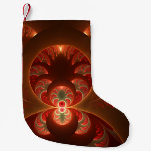 Meia De Natal Pequena Luminoso fractal moderno laranja vermelho abstrato