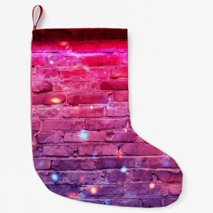 Meia De Natal Pequena Luz neon: parede de tijolos vazia.