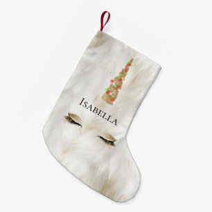 Meia De Natal Pequena Luzes de Glama Unicórnio com Pele Dourada branca