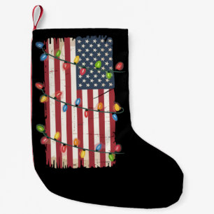 Meia De Natal Pequena Luzes de Natal Bandeira dos EUA Patriótico Veteran