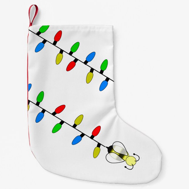 Meia De Natal Pequena Luzes de Natal com abelha (Frente)