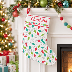 Meia De Natal Pequena Luzes de Natal Personalizadas Alegre & Brilhante
