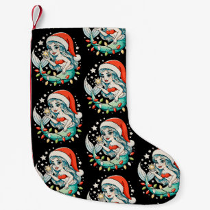 Meia De Natal Pequena Luzes de Natal Sereia Chapéu do Papai Noel Vibe de