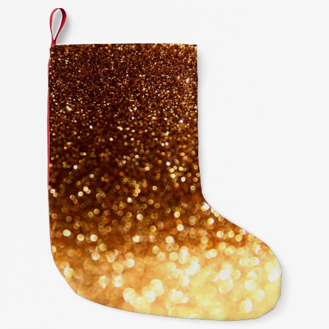 Meia De Natal Pequena Luzes de ouro com brilho (Frente)