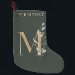 Meia De Natal Pequena M Monograma Floral Personalizado<br><div class="desc">Florial do monograma da letra M. A letra M,  de textura castanha ouro,  acentuada com folhas compostas de cor aquosa verde,  flores e pó de ouro. Personalizar com o nome na fonte correspondente.</div>