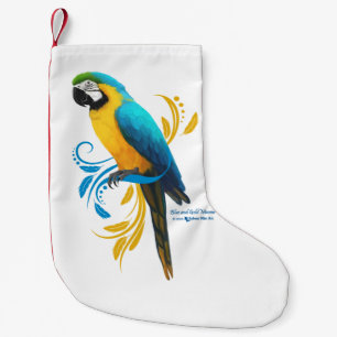 Meia De Natal Pequena Macaw azul e Dourado