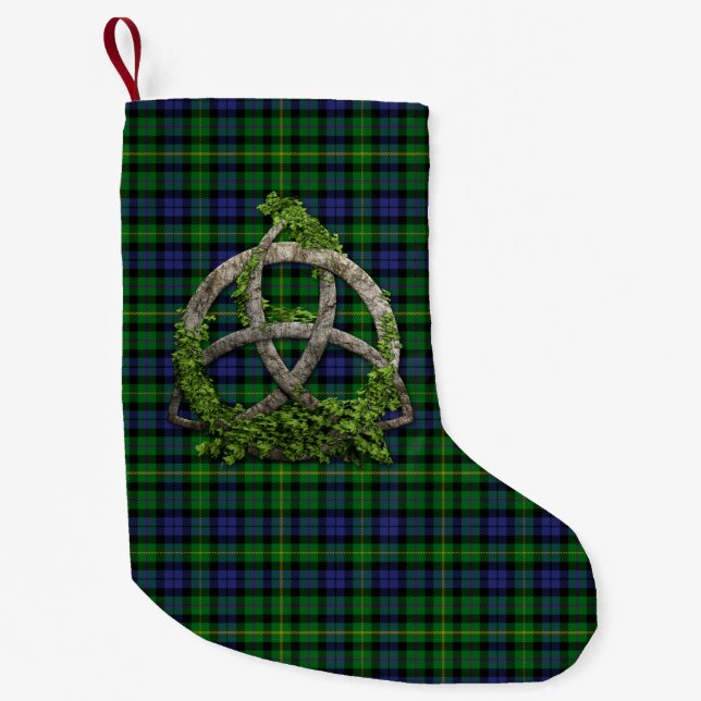 Meia De Natal Pequena MacBride Tartan E Celtic Trinity Knot (Frente)
