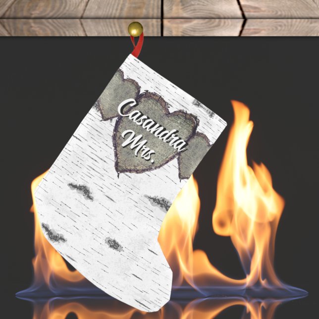 Meia De Natal Pequena Madeira Latido russa CarveHeart Greenery Brown (Criador carregado)