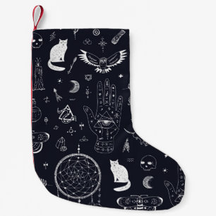 Meia De Natal Pequena Mágica de Halloween: Padrão de Doodle Vintage.
