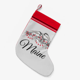 Meia De Natal Pequena Maine Chickadee Bird Feriado de inverno Neve