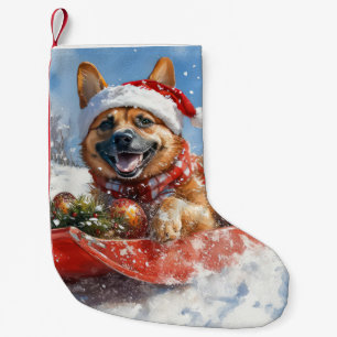 Meia De Natal Pequena Malinois Belga em Trenó Deixe Nevar Natal
