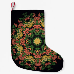 Meia De Natal Pequena Mandala Floral: vermelha, vindima amarela.