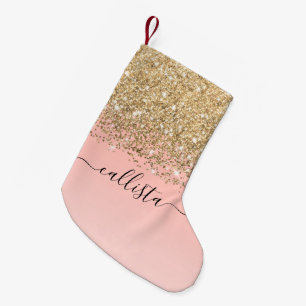 Meia De Natal Pequena Mânre Cinza Dourado Confetti Cor-de-Rosa