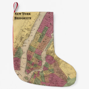 Meia De Natal Pequena Mapa de Vintage de NYC e Brooklyn (1868)